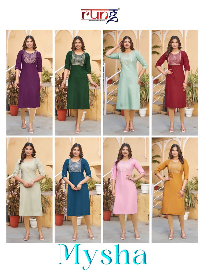 Mysha By Rung Rayon Embroidery Kurtis Wholesale Clothing Distributors In India